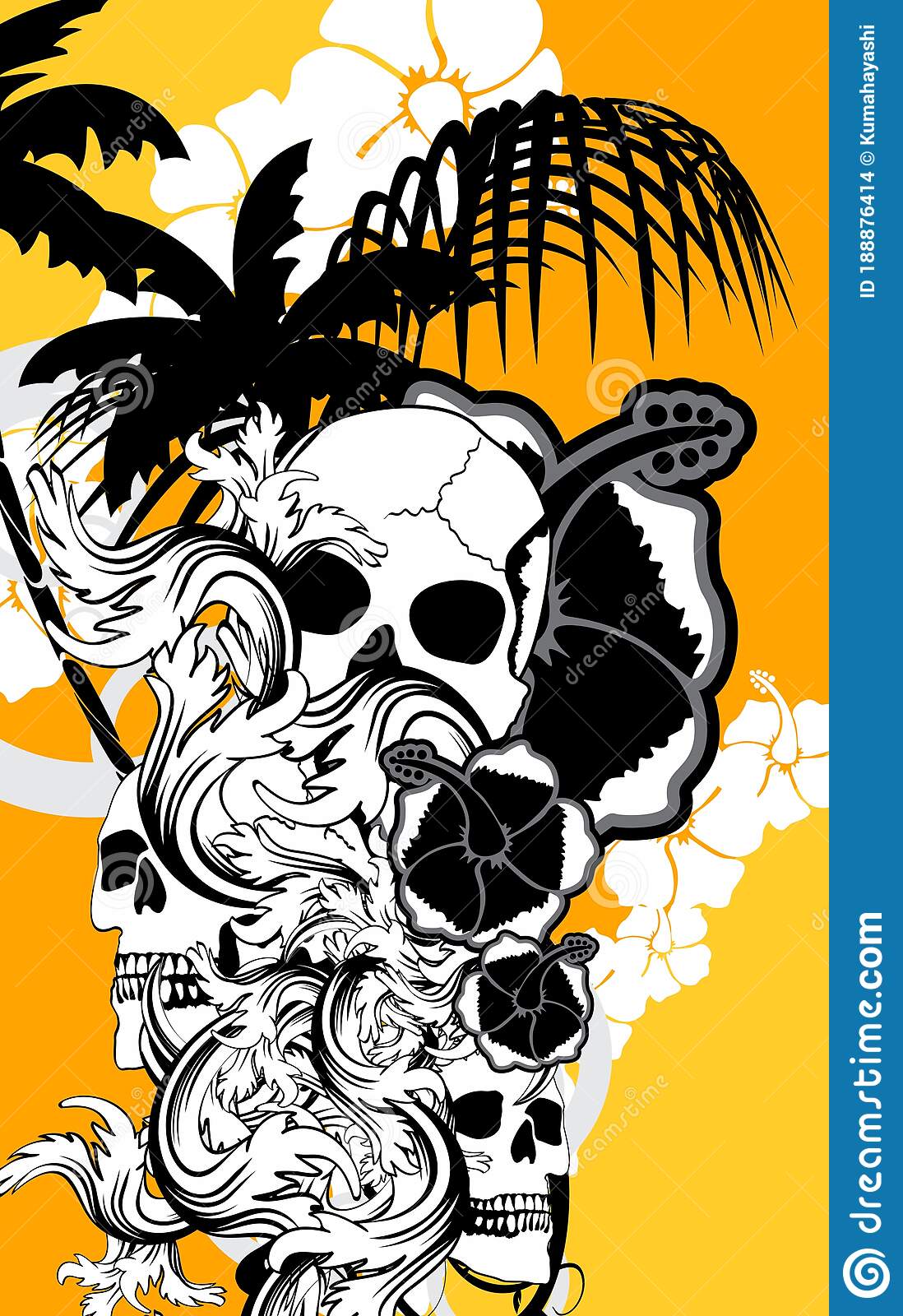 Hawaii skull graffiti tattoo wallpaper background stock vector