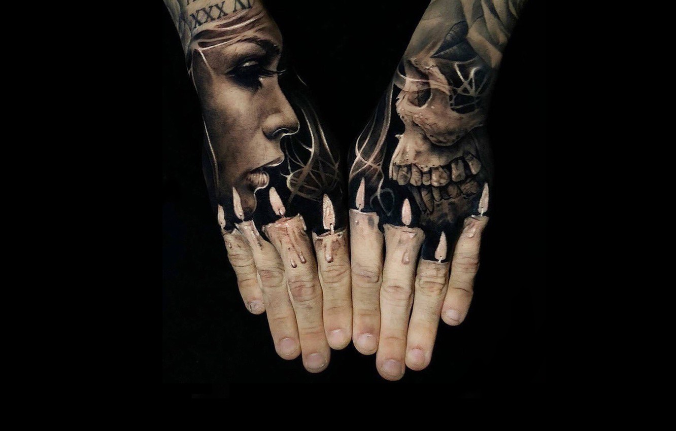 Wallpaper background hands black skull tattoo figure fingers palm tattoo candles images for desktop section ñðð