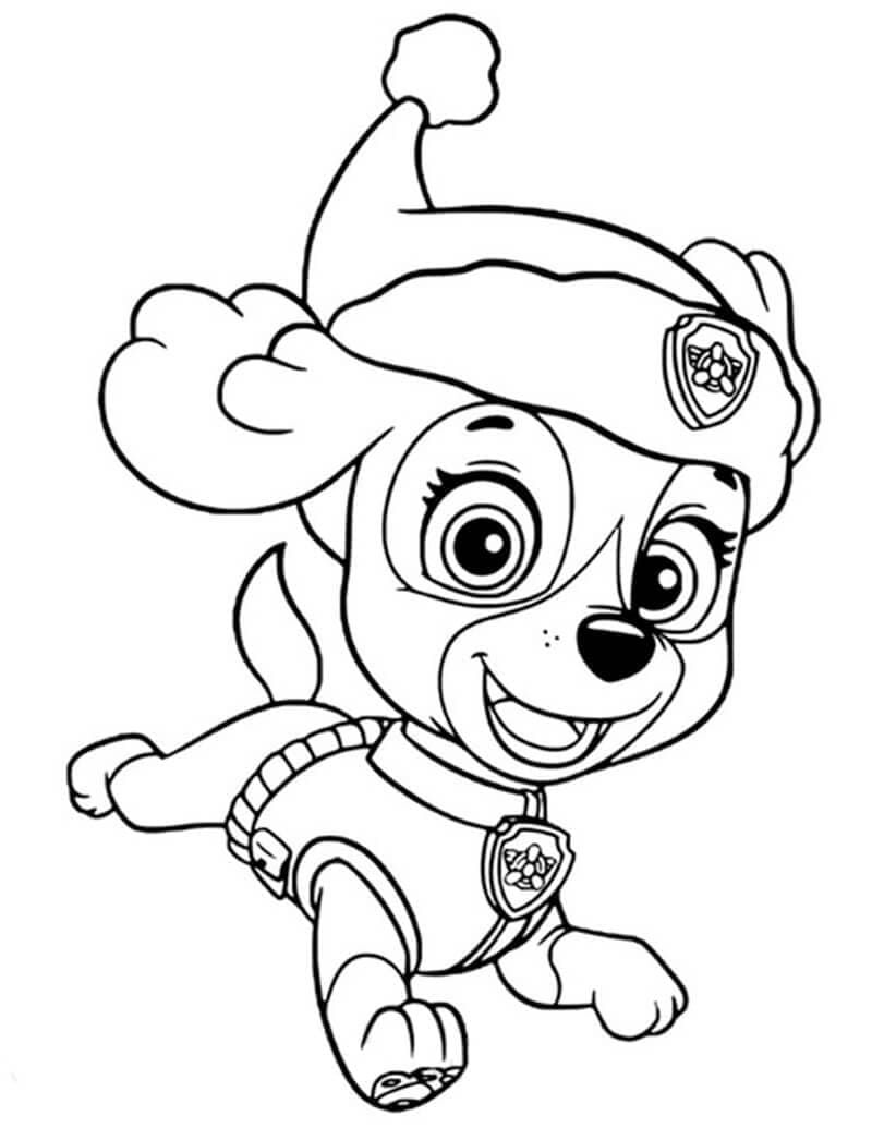 Skye with santa hat coloring page