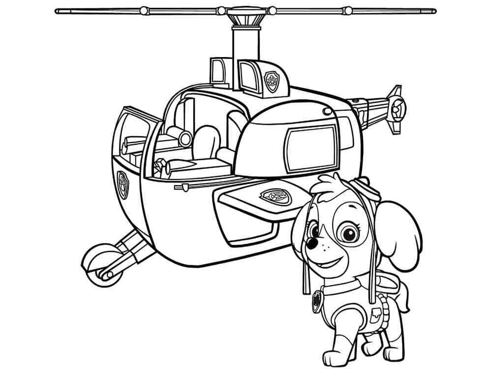 Skye paw patrol and helicopter coloring page