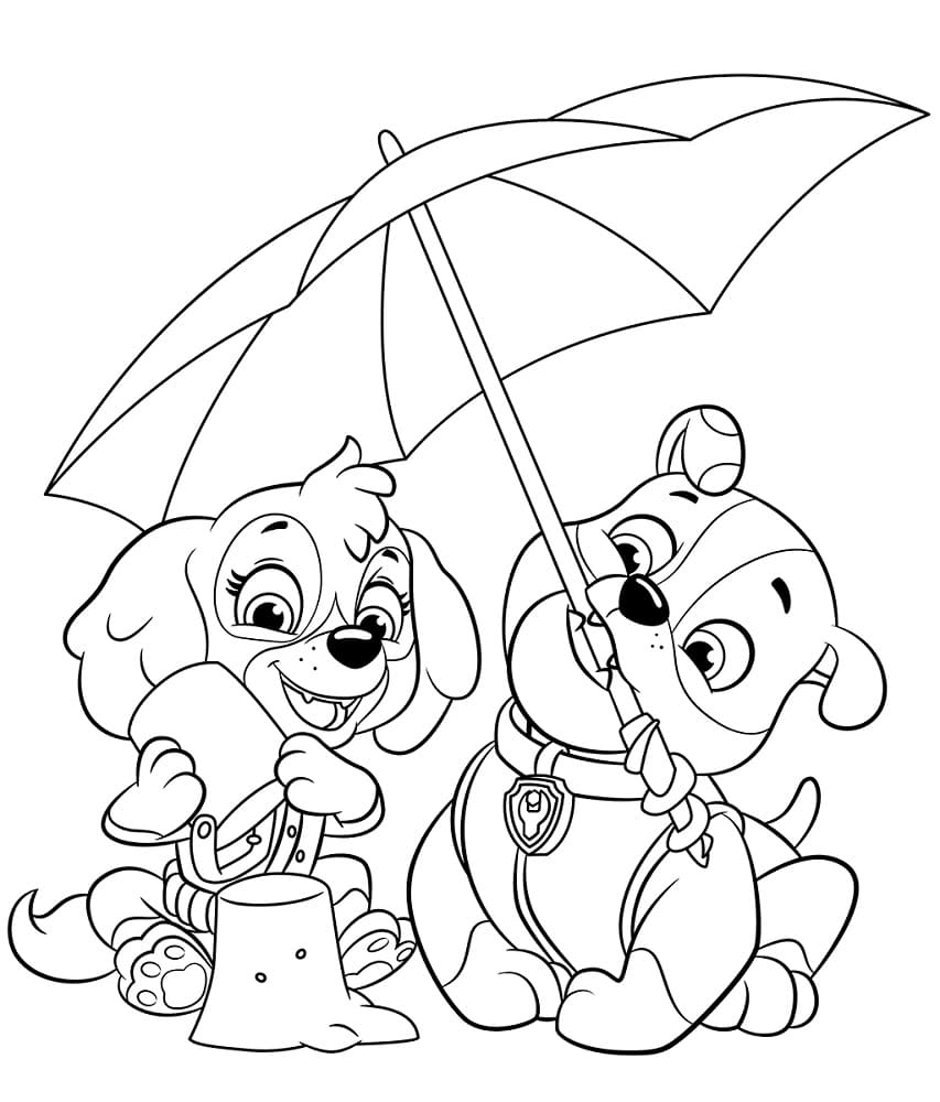 Rubble and skye paw patrol coloring page