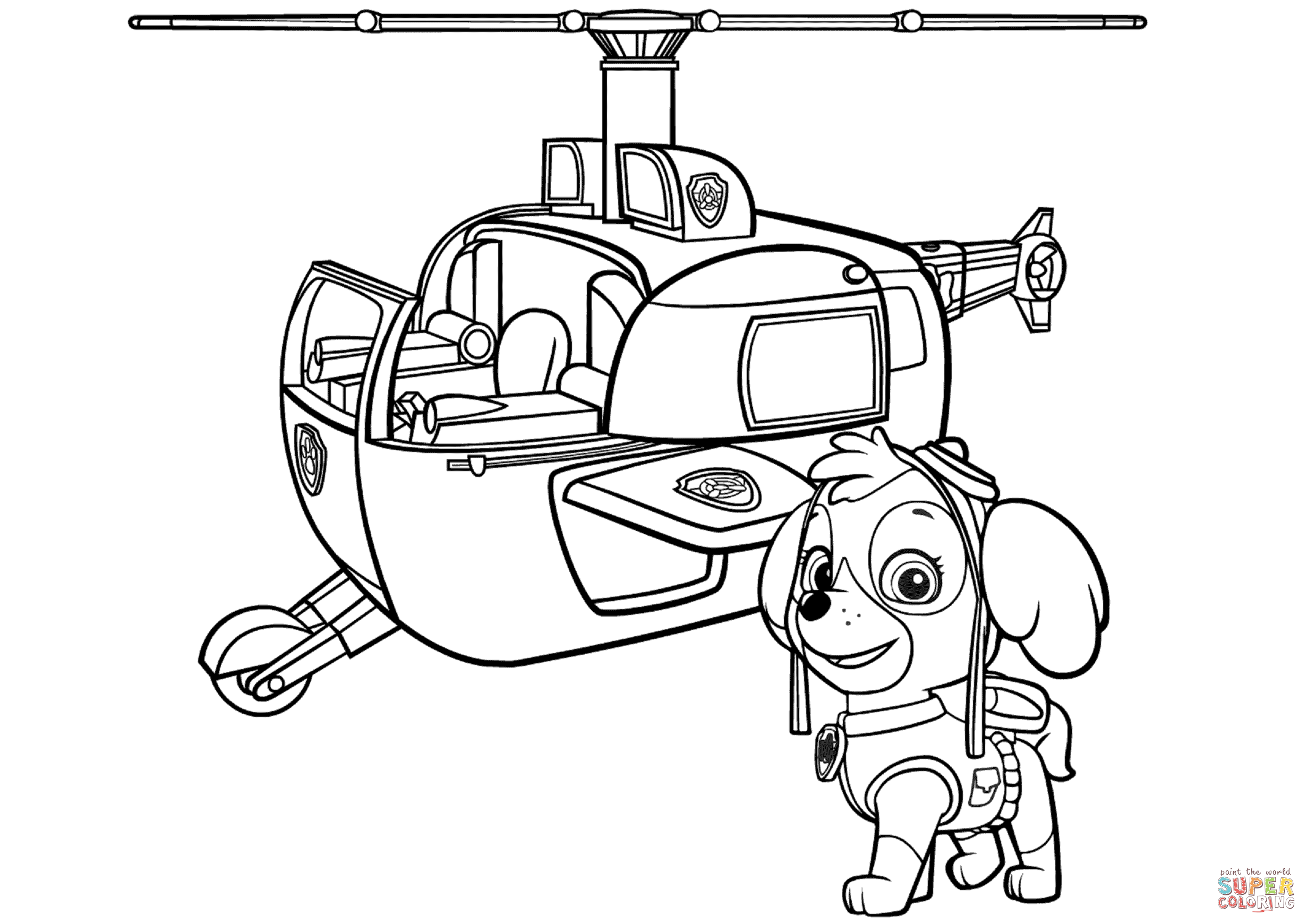 Paw patrol skyes helicopter coloring page free printable coloring pages