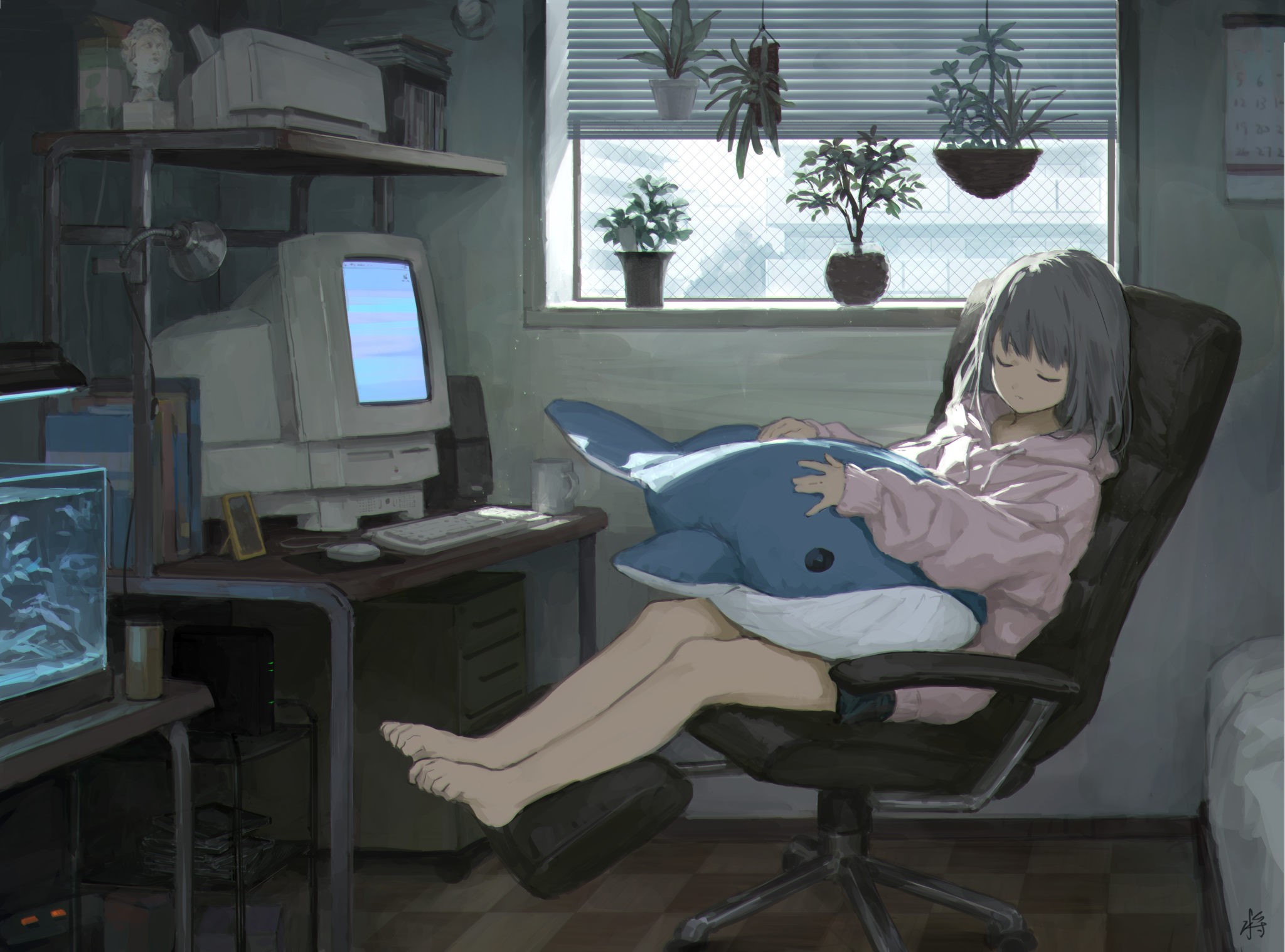 Wallpaper id anime anime girls original characters indoors sleeping interior puter barefoot free download