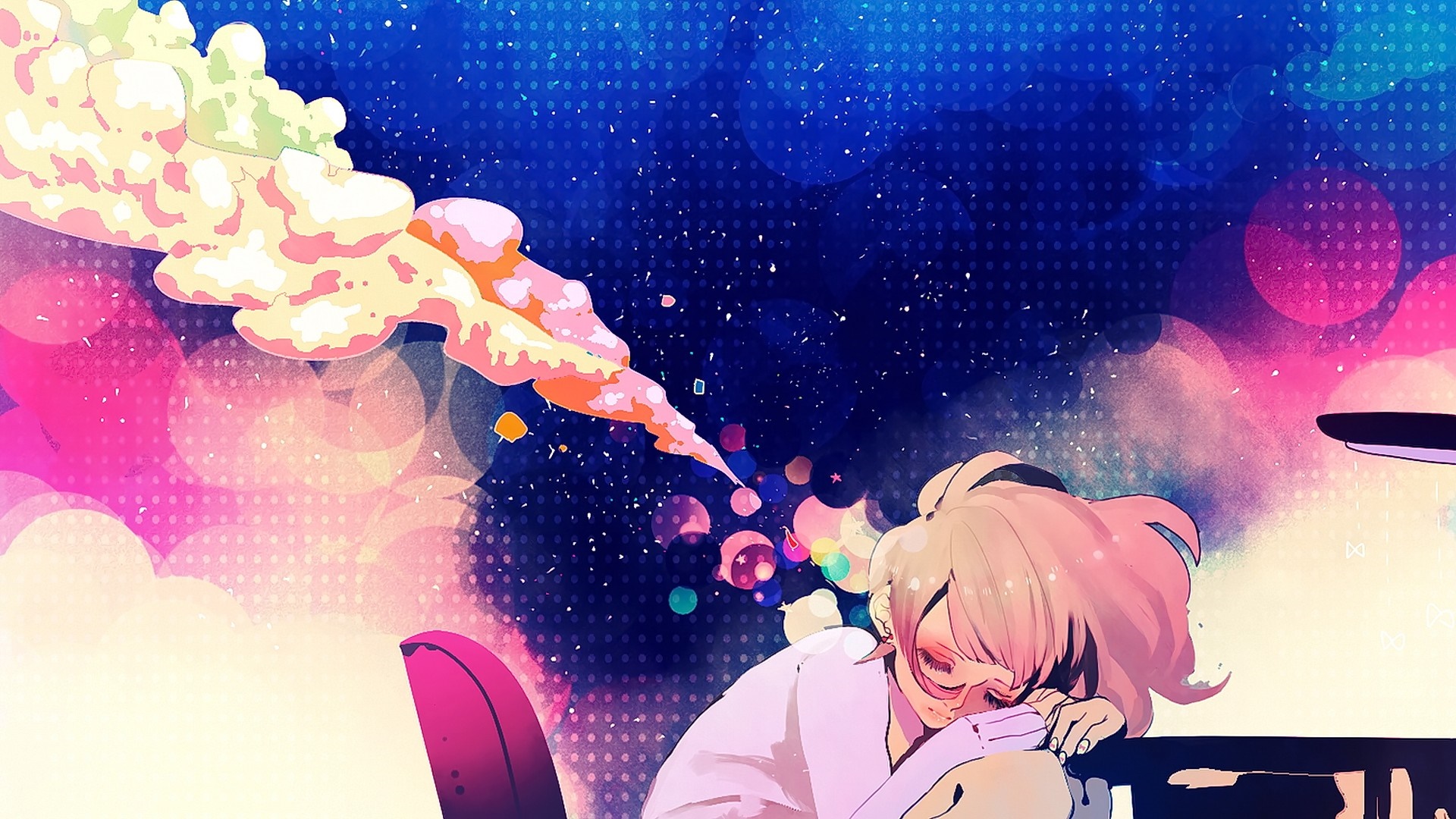 Illustration long hair closed eyes anime anime girls sleeping original characters pink hair stage screenshot puter