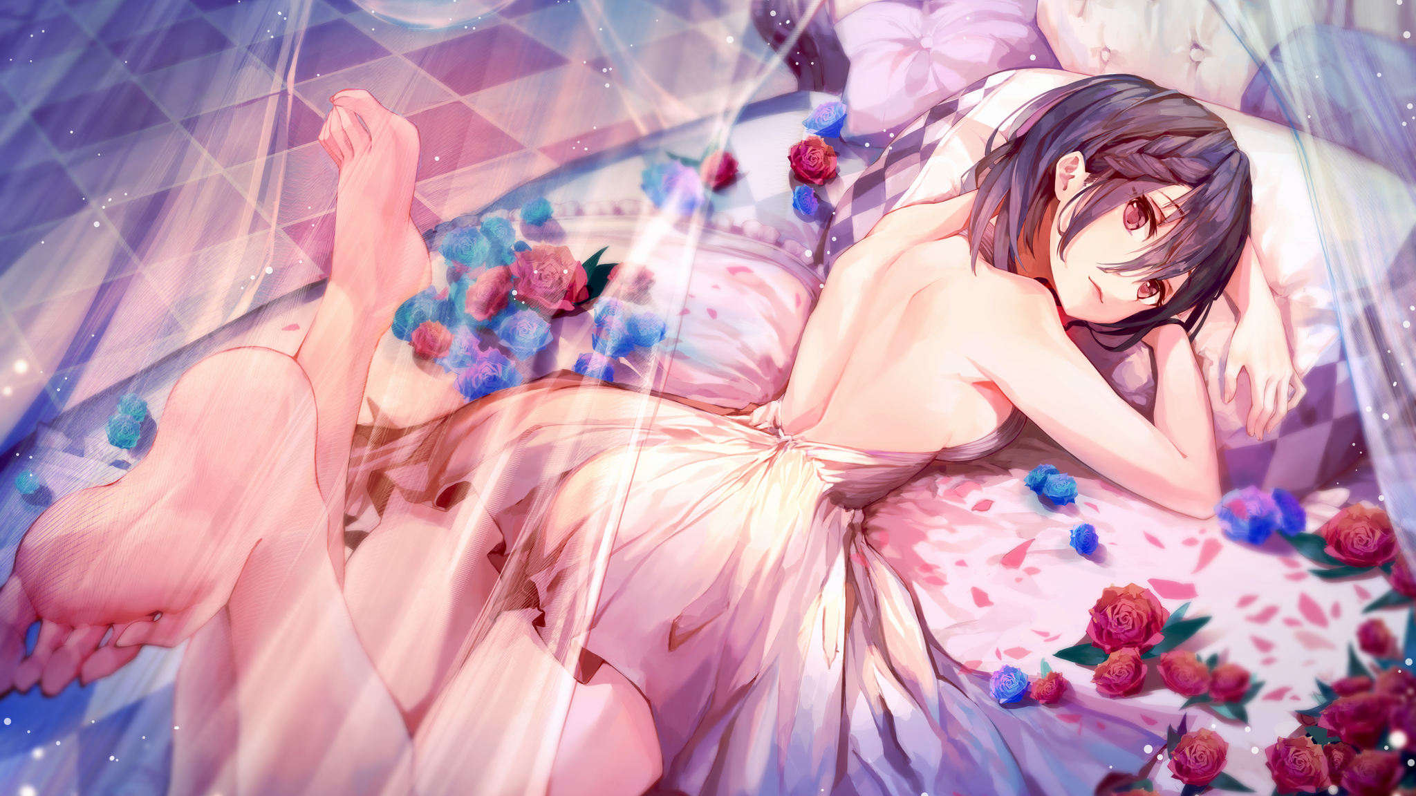 X anime girl bed lying down x resolution hd k wallpapers images backgrounds photos and pictures