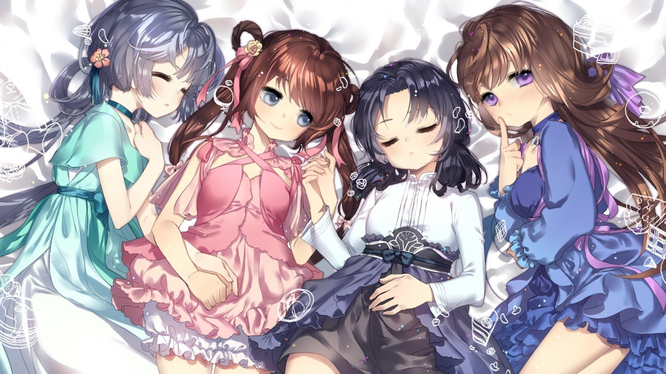 Anime girls sleeping dress lying down loli