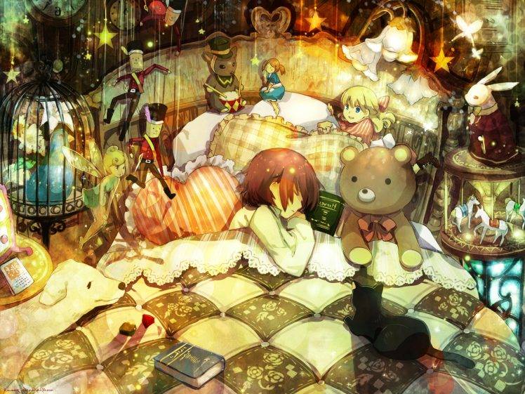 Teddy bears sleeping anime anime girls wallpapers hd desktop and mobile backgrounds