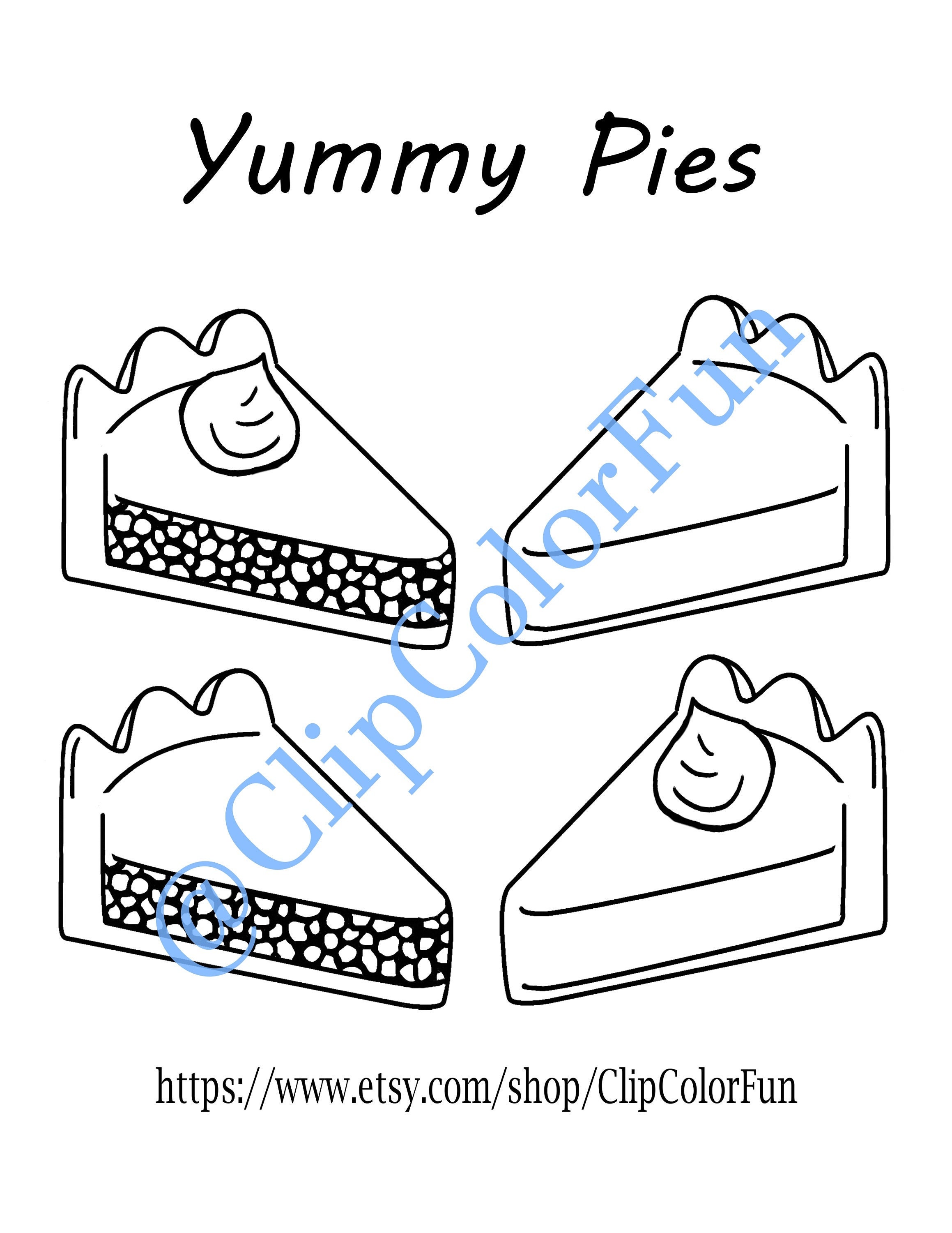 Yummy pies coloring page adult and kids coloring book page