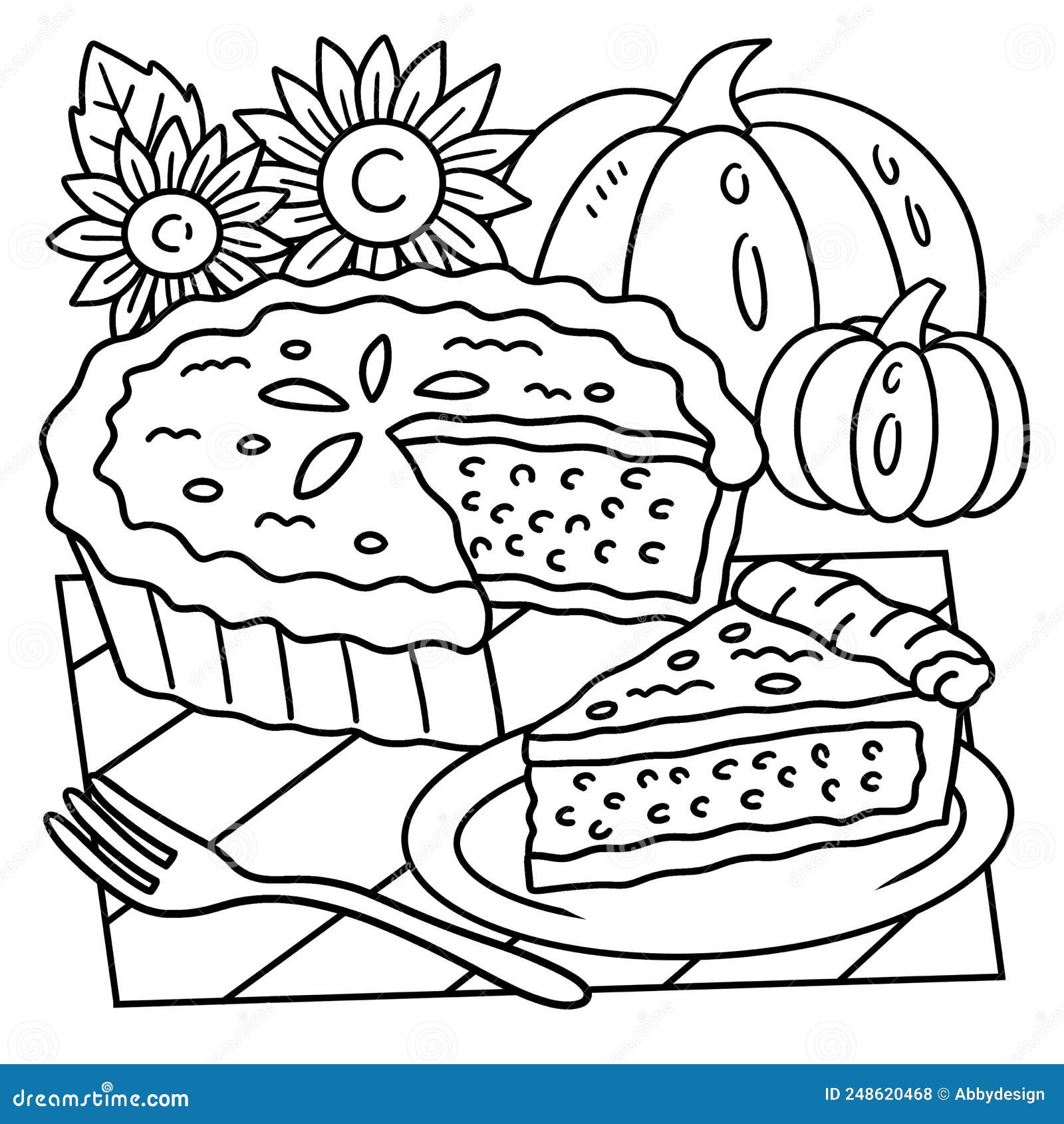 Thanksgiving pumpkin pie coloring page for kids stock vector