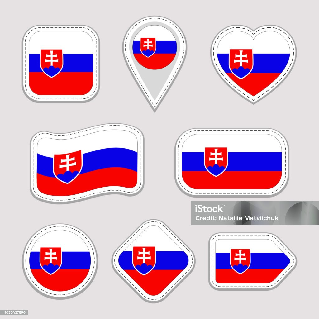 Slovakia flag vector set slovak flags stickers collection isolated geometric icons national symbols badges web sport page patriotic travel school design elements different shapes stock illustration