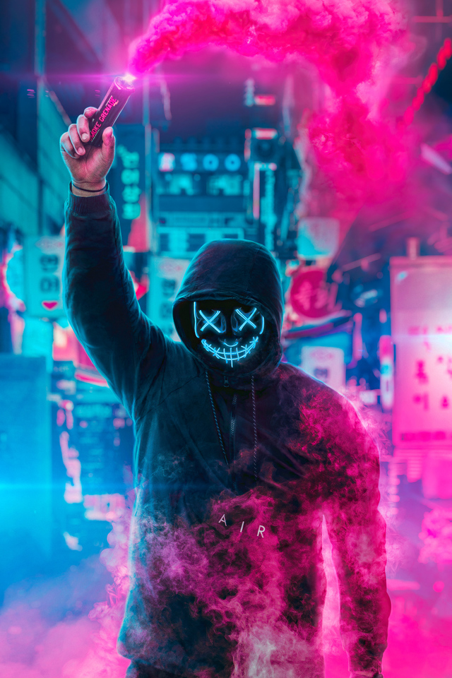 X mask guy neon man with smoke bomb k iphone iphone s hd k wallpapers images backgrounds photos and pictures