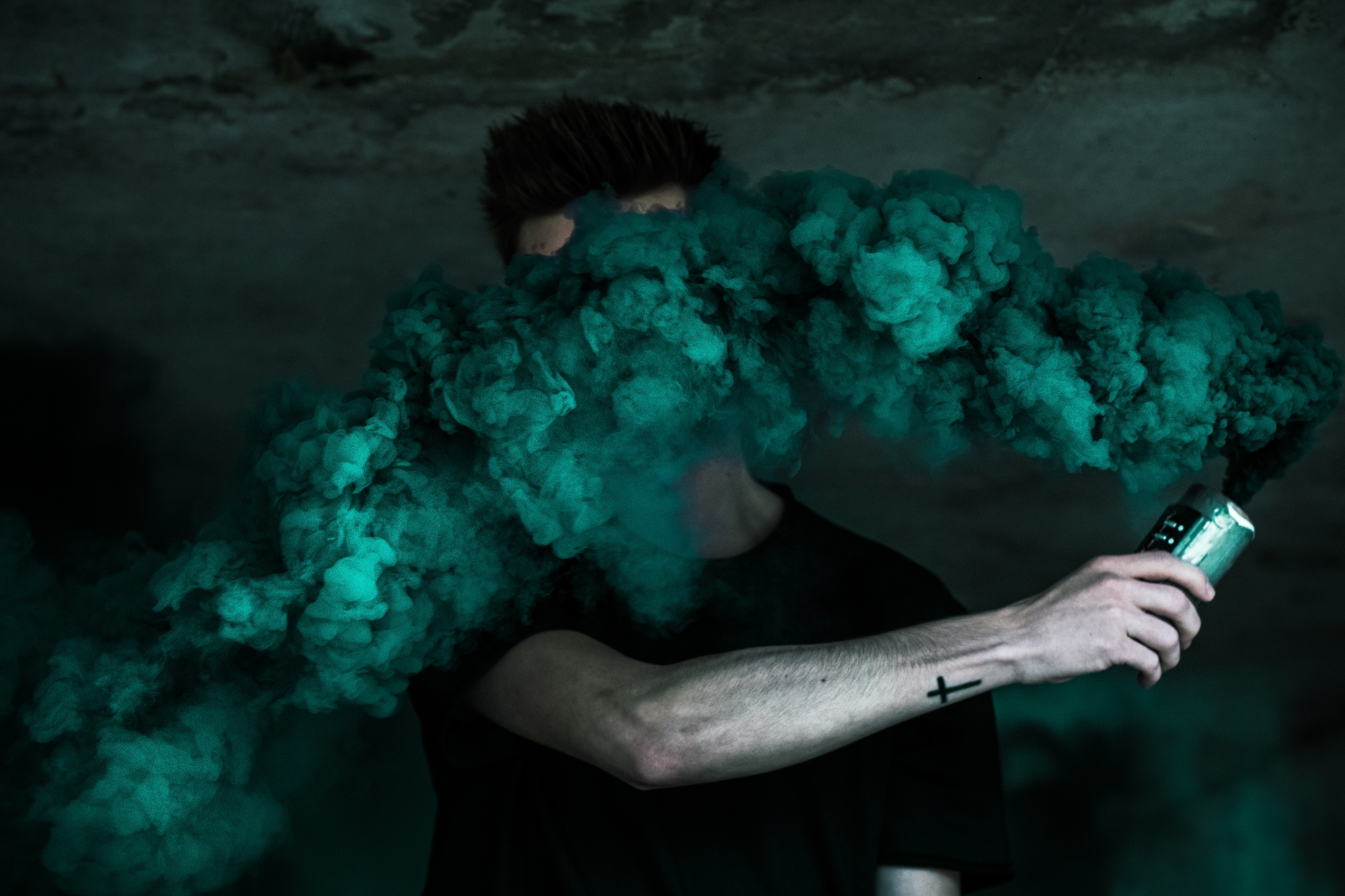 X tattoo hold smoke bomb holding green brazo creative mons images arm male smoke man guy