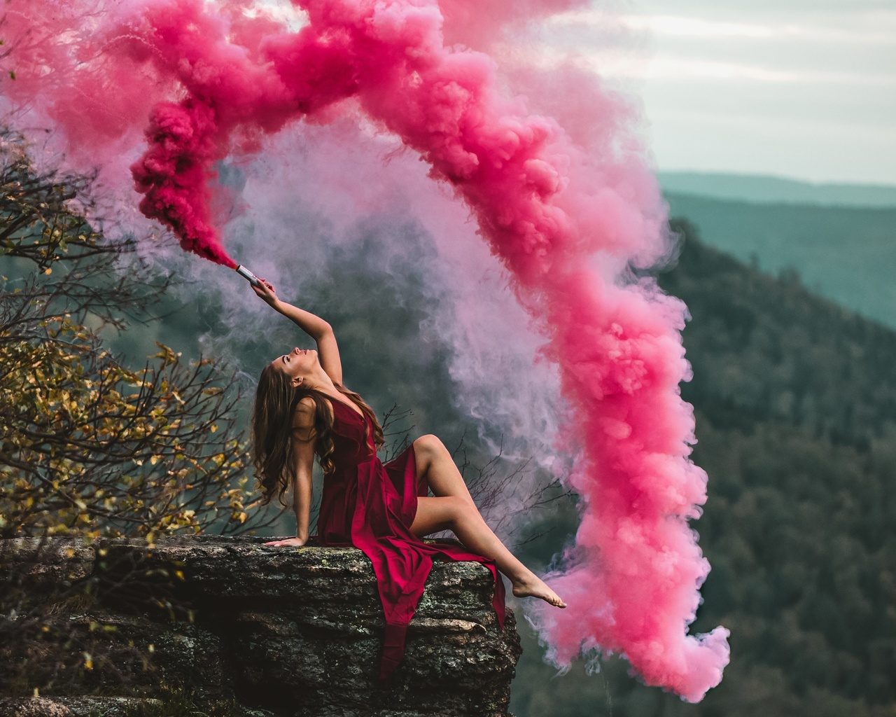 X girl red dress smoke bomb x resolution hd k wallpapers images backgrounds photos and pictures