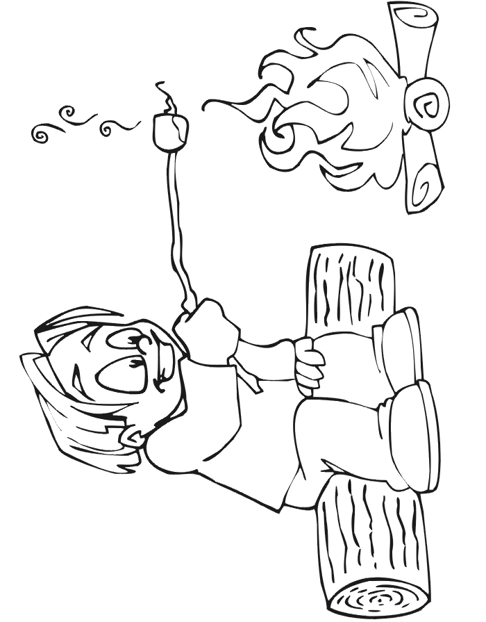 Summer coloring page roasting marshmallows