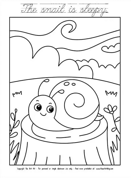 Sleepy snail coloring page free homeschool deals