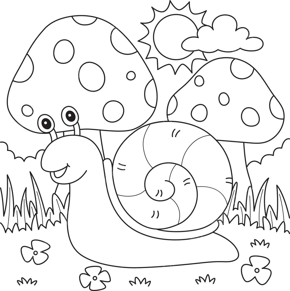 Coloring page for kids spring snail and mushroom design vector mushroom drawing nail drawing ring drawing png and vector with transparent background for free download