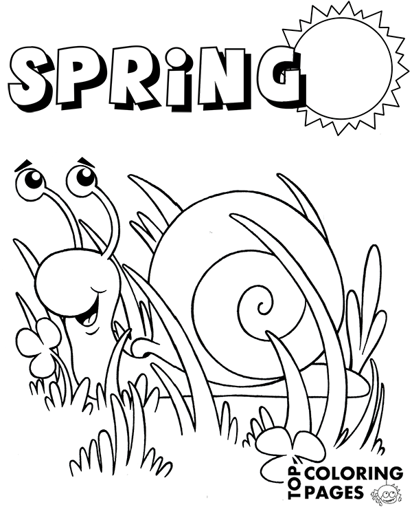 Printable spring coloring page with a snail