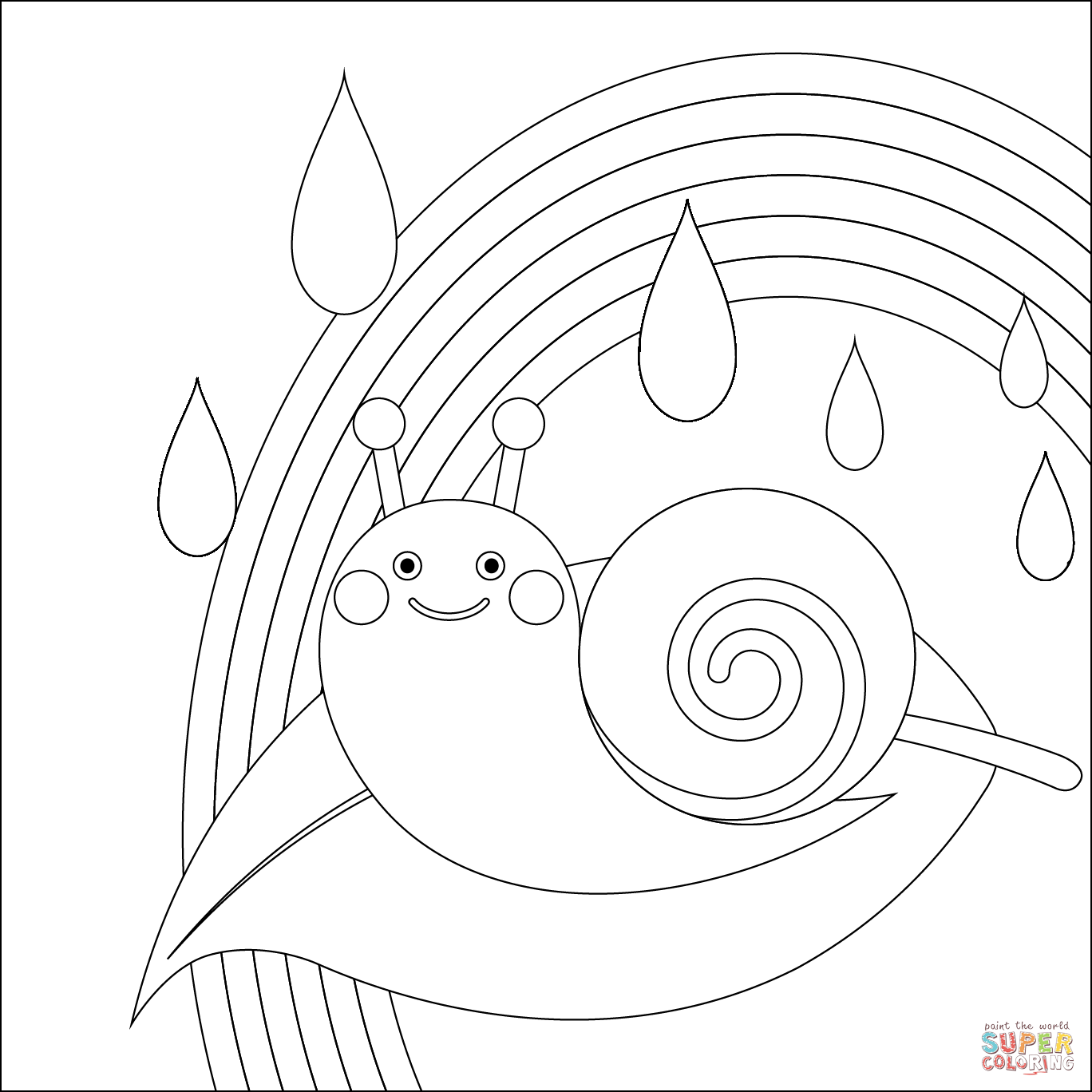 Snail and rainbow coloring page free printable coloring pages