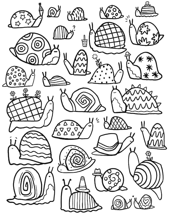 Snail time coloring page for kids and adults instant download printable