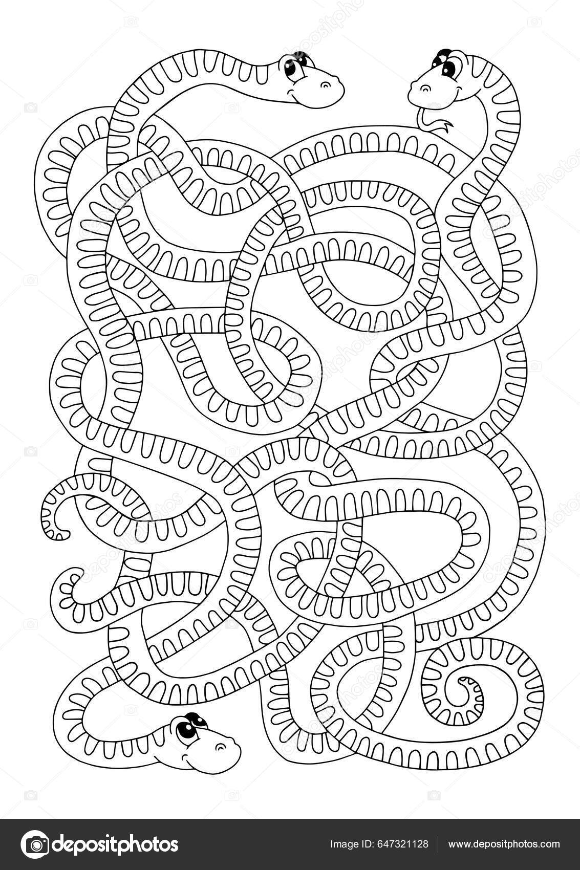 Vector coloring book page labyrinth game children intertwined snakes stock vector by natasha
