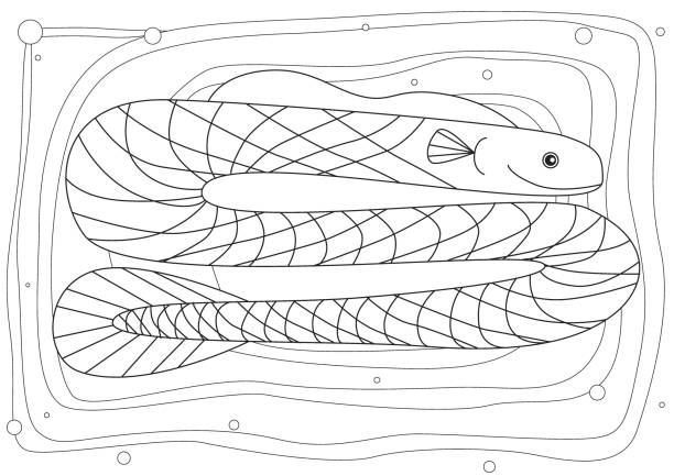 Coloring page with snake fish in horizontal format outline vector stock vector illustration with sea wild animal on a bol background for printing in a book stock illustration