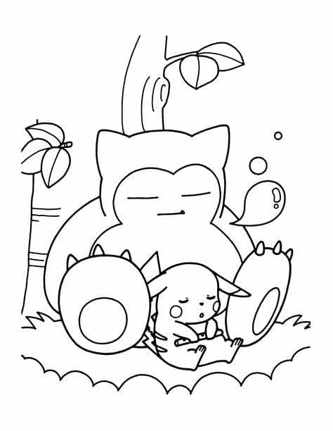 Snorlax and pikachu coloring page