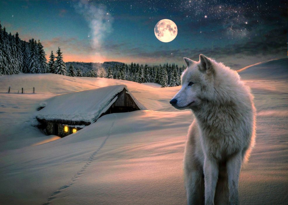 Winter snow landscape nature wolf wolves wallpaper x