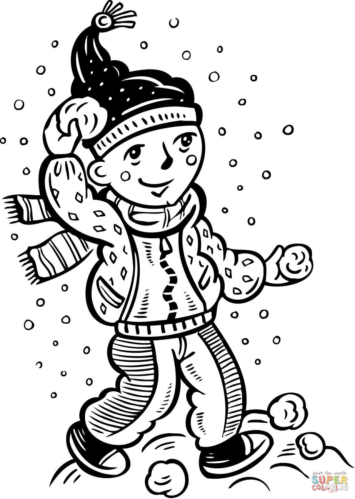 Girl in a snowball fight coloring page free printable coloring pages