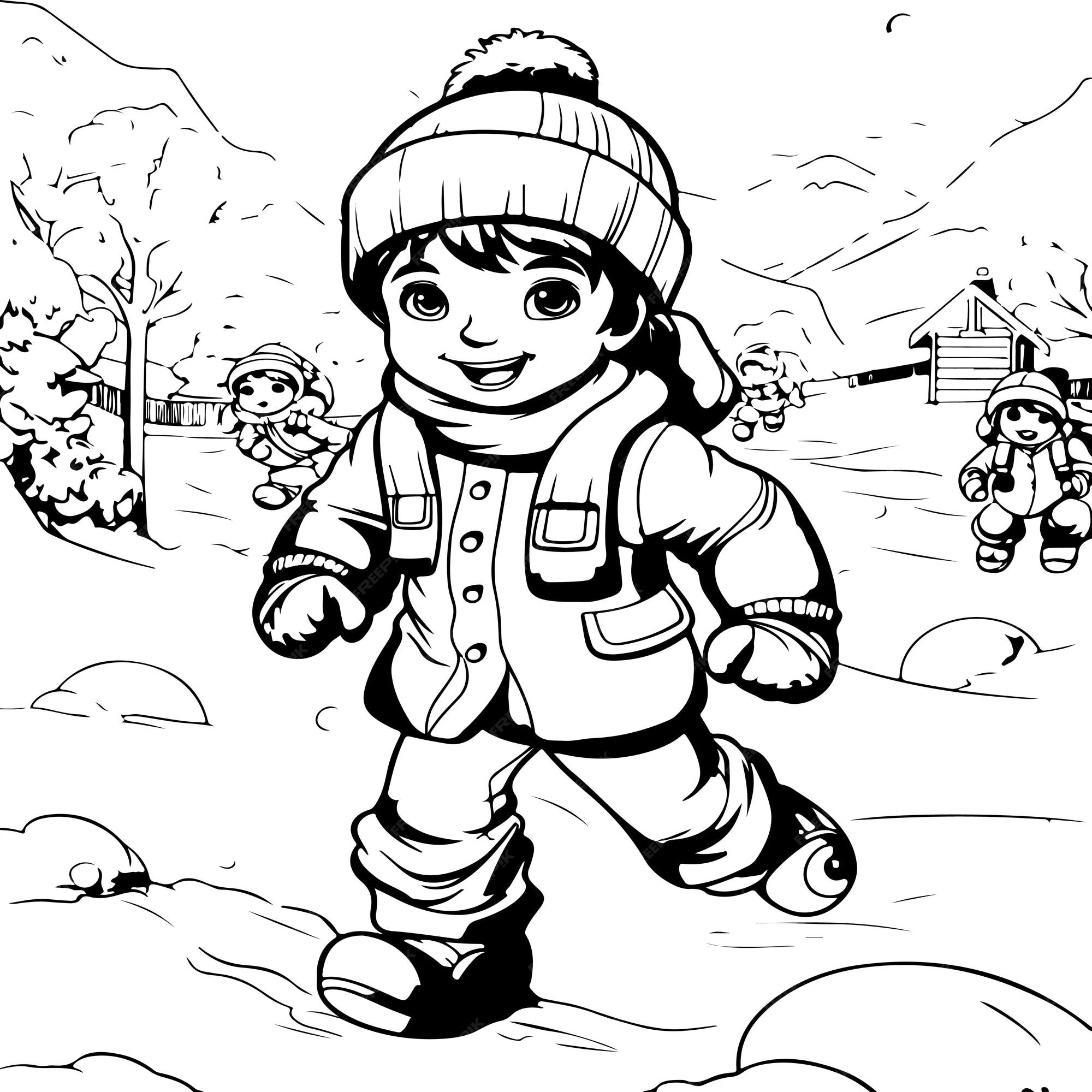 Premium vector snowball fight coloring page