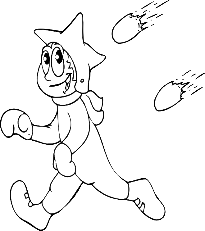 Snowball fight coloring page kid running from snowballs