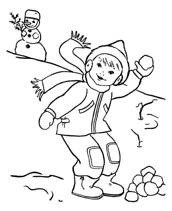 Throwing snowball on snowball fight during winter season coloring page coloring pages coloring pages winter love coloring pages
