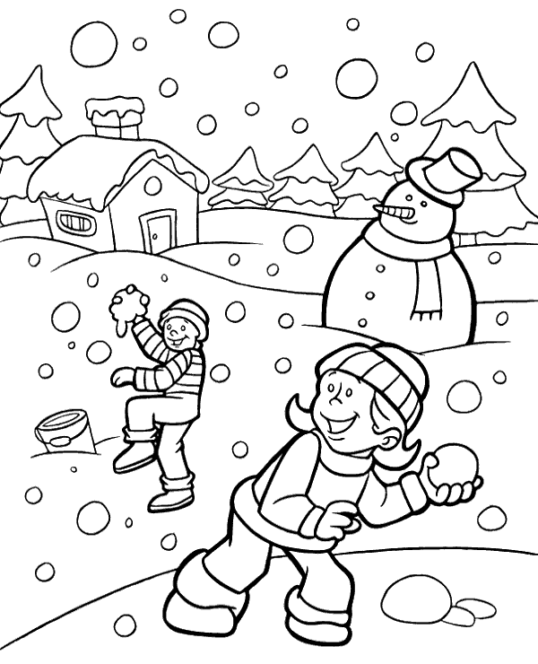 Print snowball fight coloring sheet