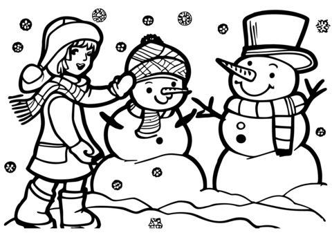 Winter fun in the snow coloring page free printable coloring pages