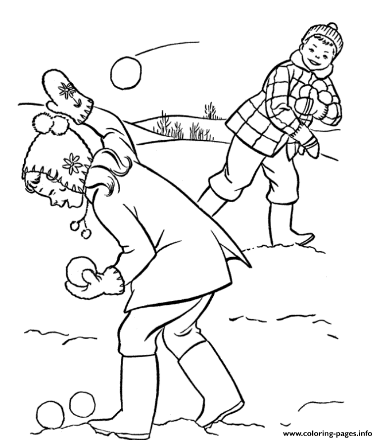Winter snowball fightc coloring page printable
