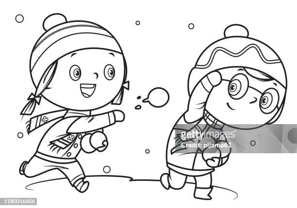 Kids playing in snow drawing stock photos high