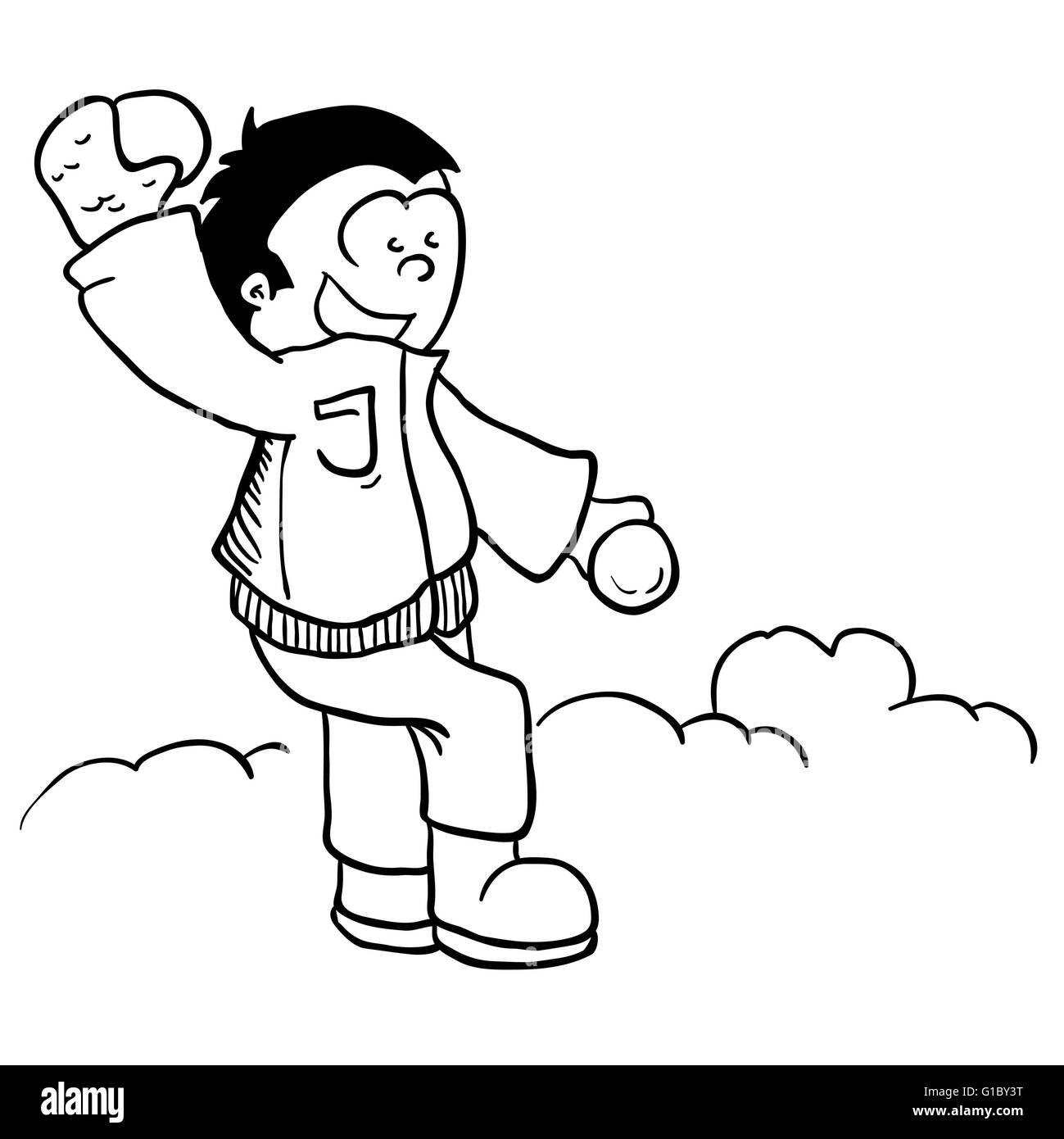 Snowball fight cartoon illustration black and white stock photos images