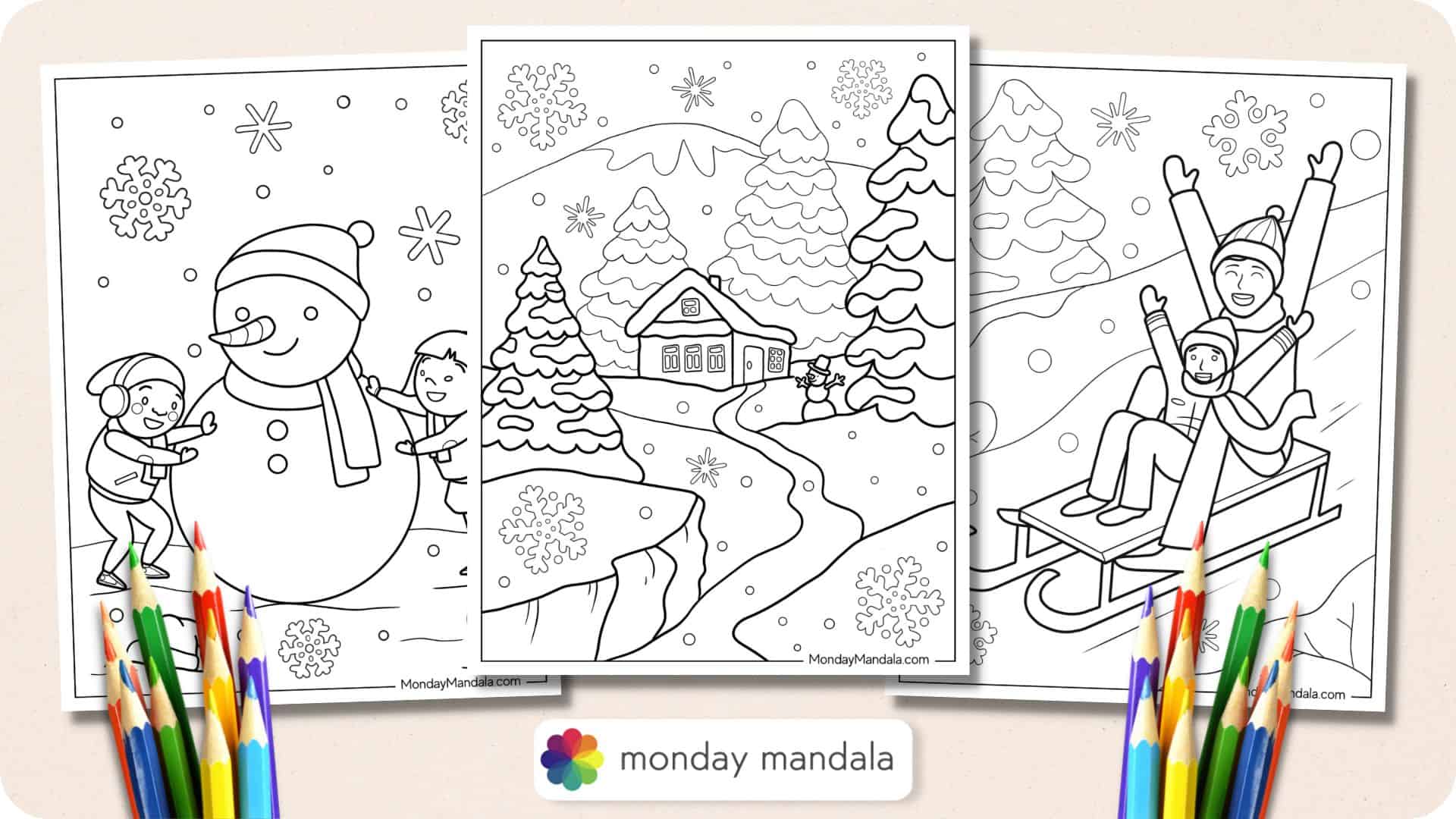 Winter coloring pages free pdf printables