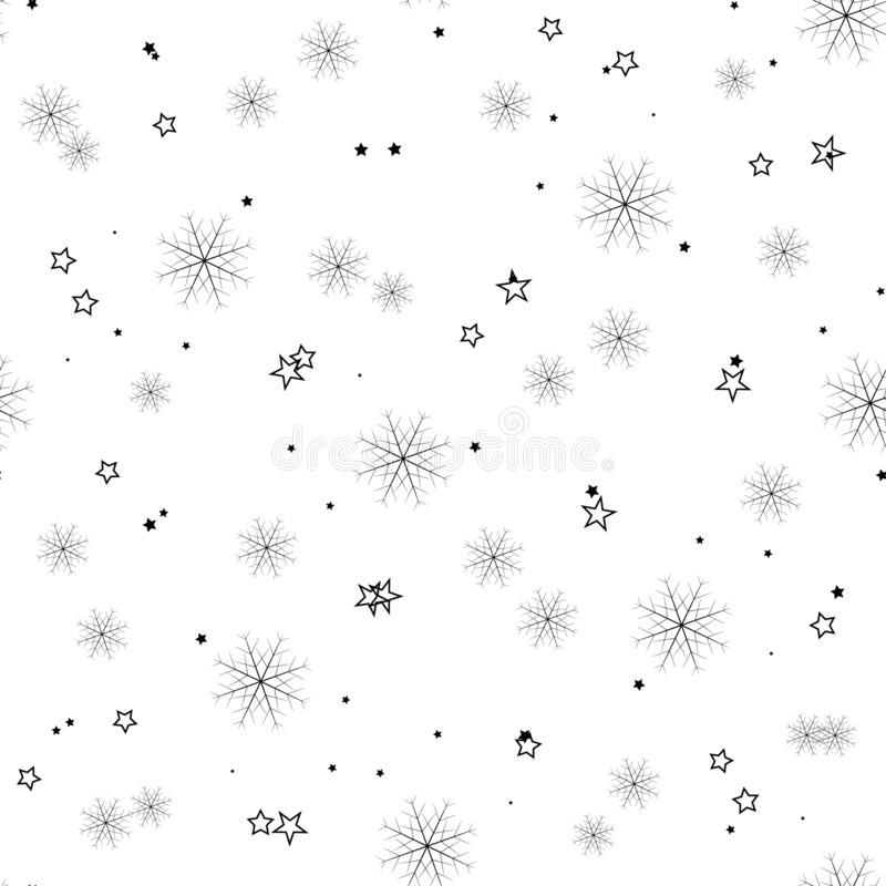 Snowflake simple seamless pattern black snow on white background abstract wallpaper wrapping decoration stock illustration