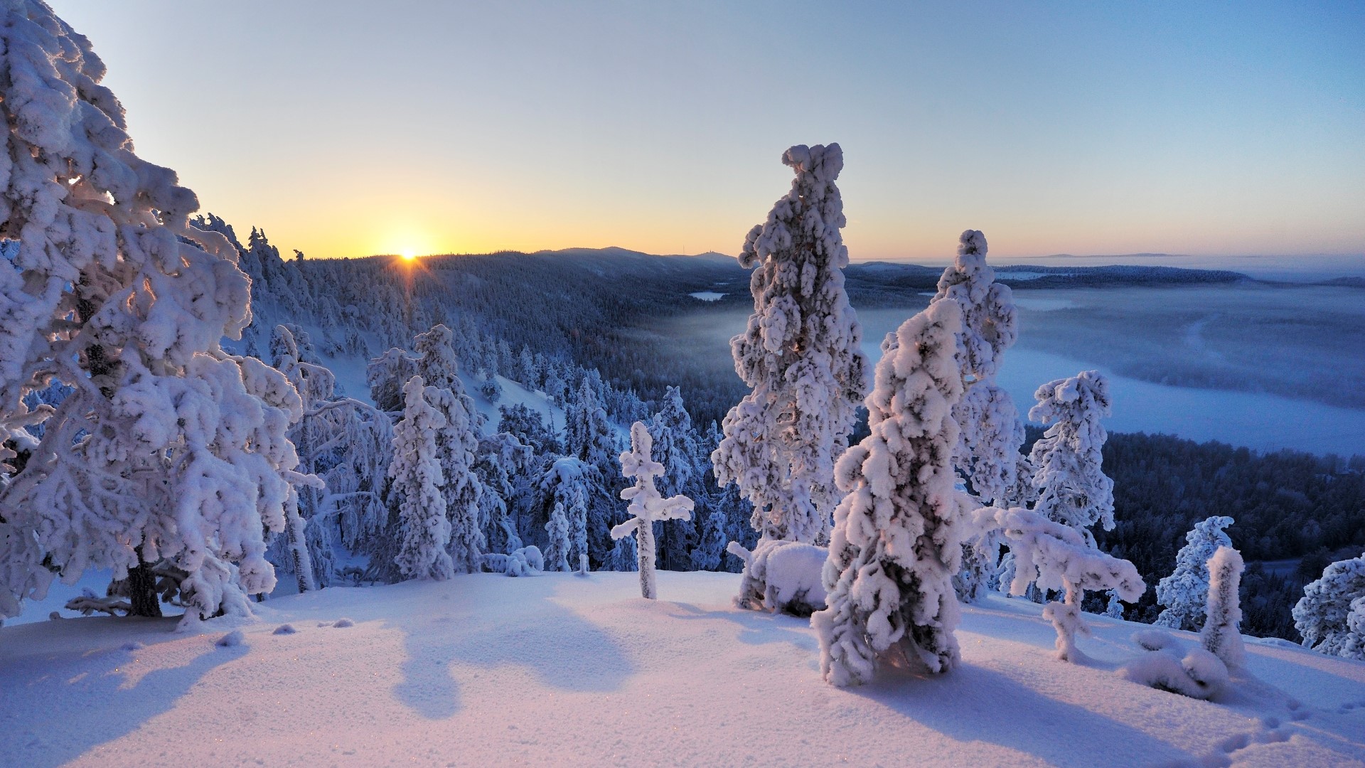 Hd finland snowy hills sunset