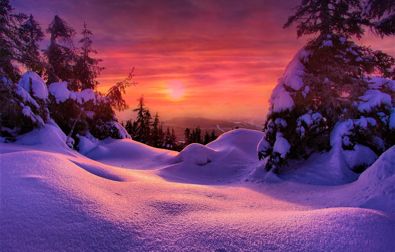 Wallpaper winter snow sunset hills images for desktop section ððµðð