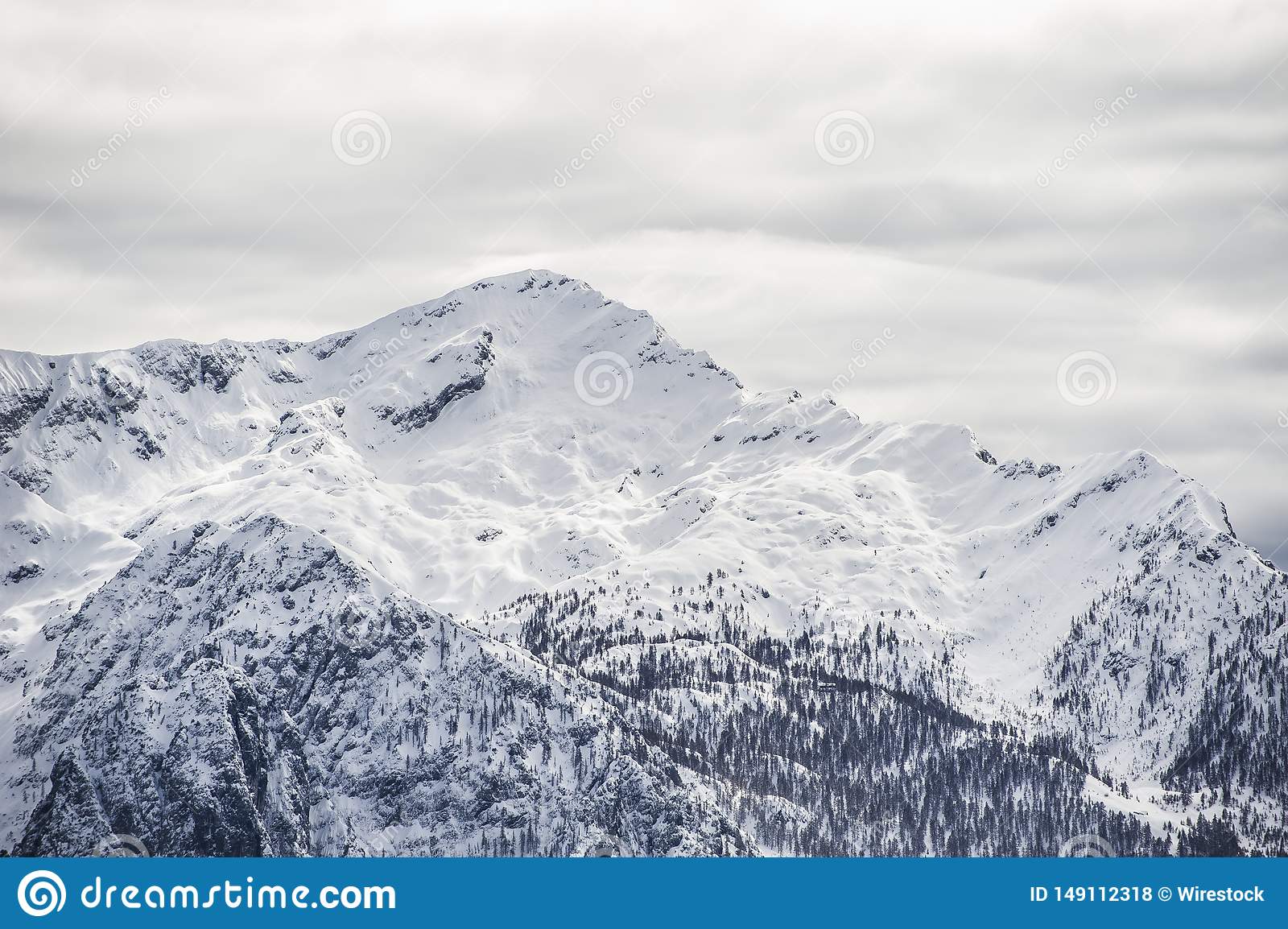 Beautiful scenery of clear white snowy mountains and hills stock photo