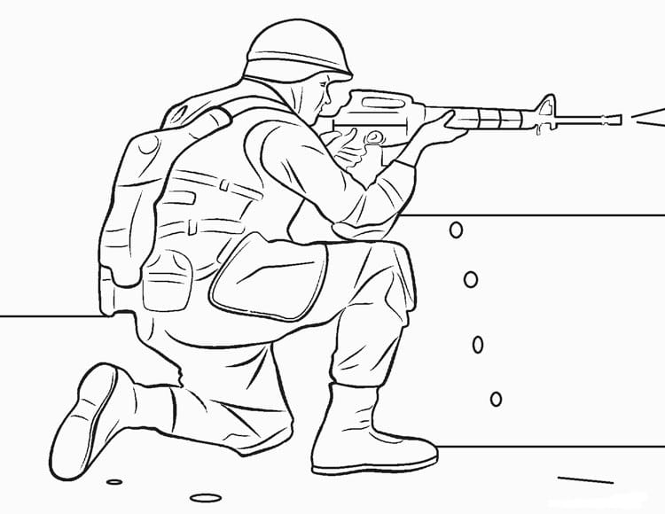 Soldier firing coloring page