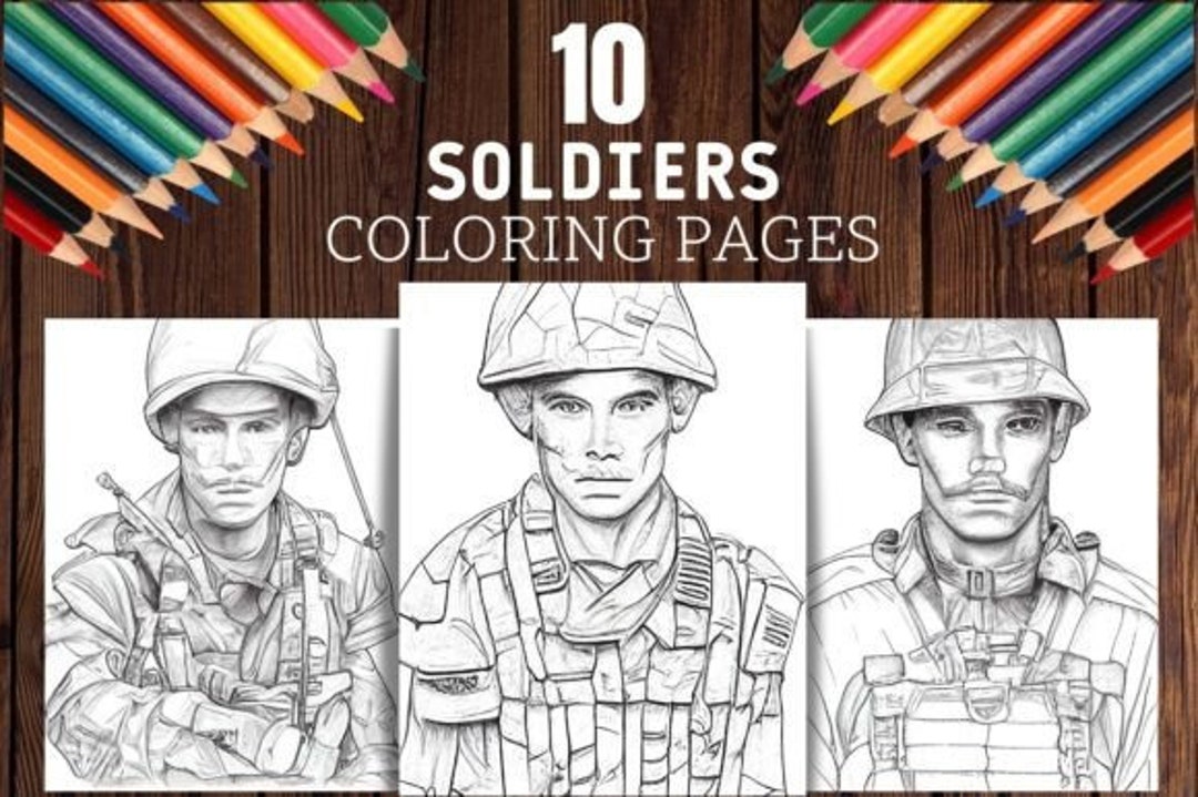 Soldiers coloring pages military theme grayscale graphics pages