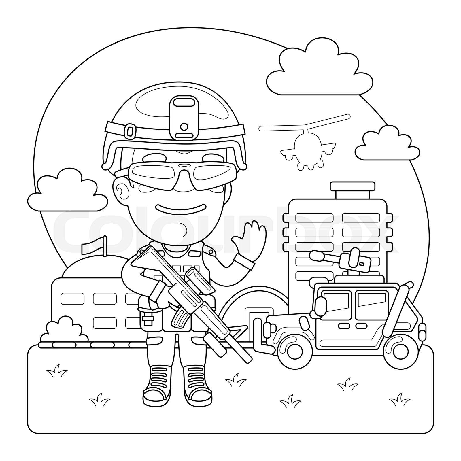 Soldier coloring page stock vector