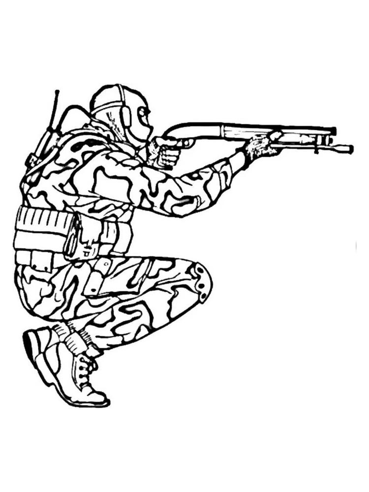 Army fighter in uniform with a rifle coloring page
