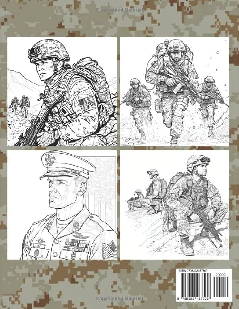 Us marines coloring book usmc soldiers in military action bat scenes â patriotic coloring kids art books