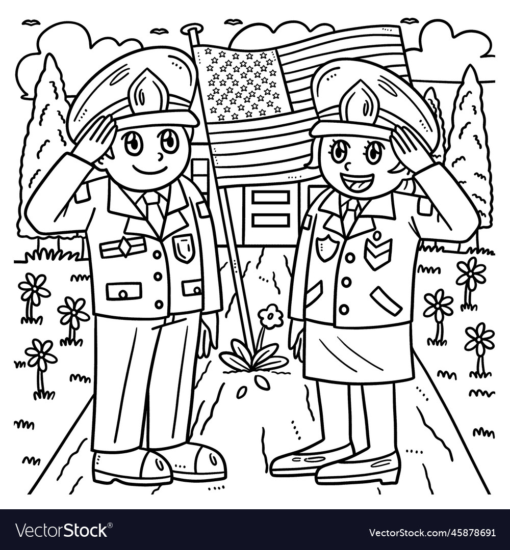 Memorial day soldier hand salute coloring page vector image