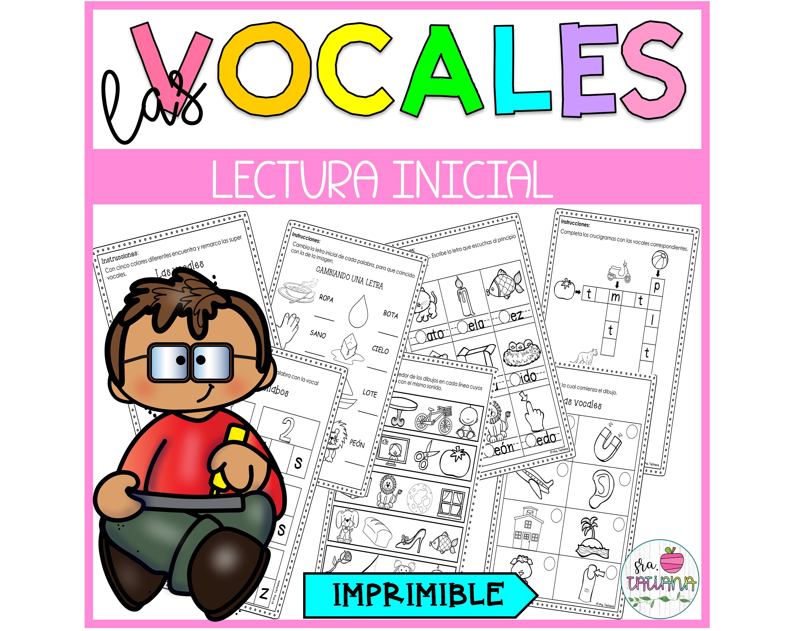 Printable las vocales sonidos iniciales spanish worksheets spanish homeschool learn spanish for kids pdf