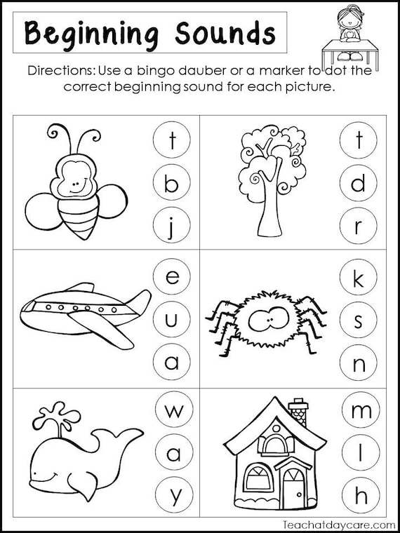 Hojas de trabajo de sonidos iniciales imprimibles fonãtica y alfabetizaciãn de preescolar a primer grado