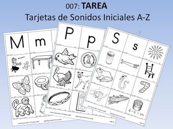 Spanish homework tarea tarjetas de sonidos iniciales a